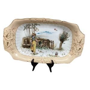 VTG Ceramic ‘May’ Hand Painted Decorative Serving Tray Floral Border - 16x9.5”